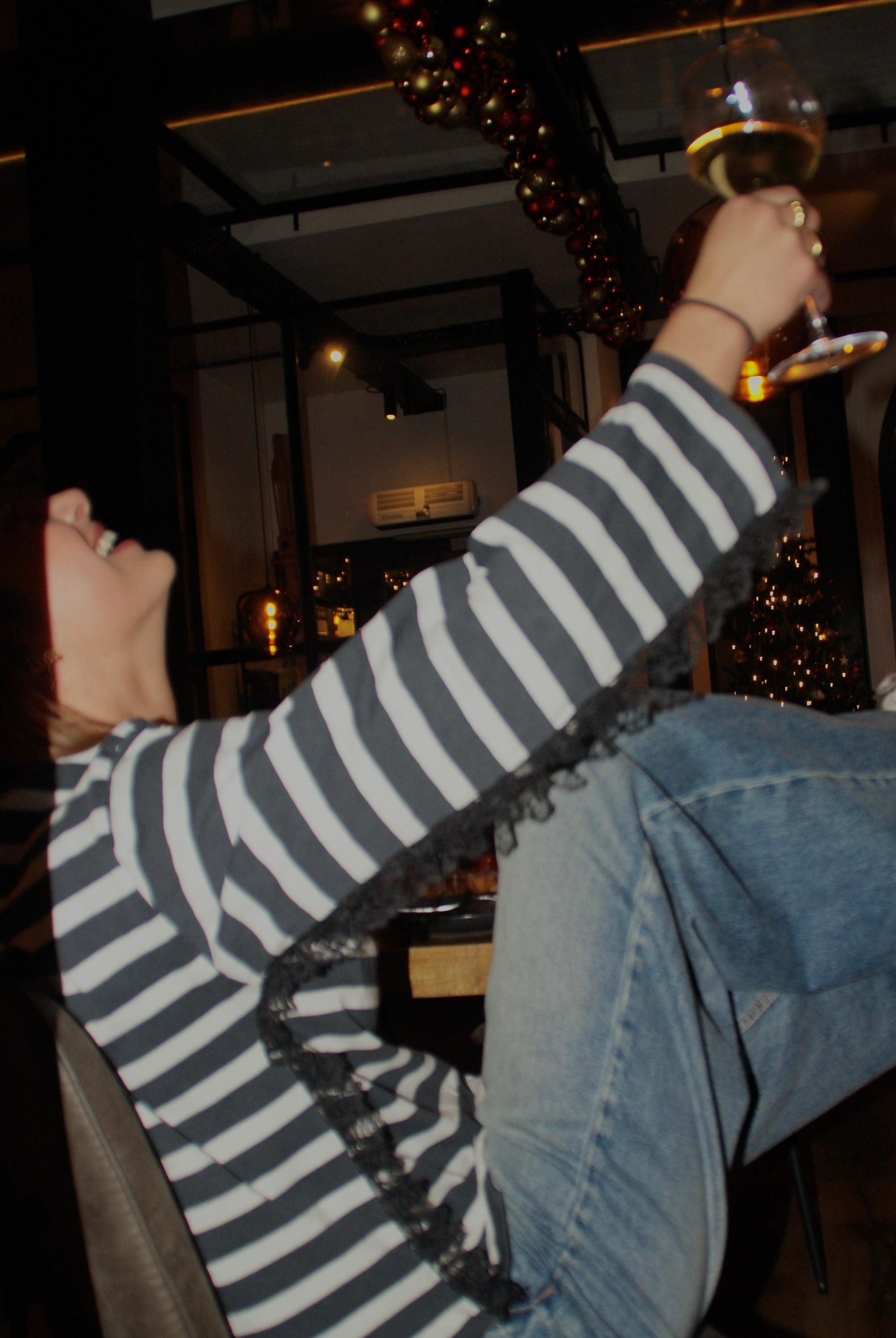 Franje longsleeve zwart grijs gestreept