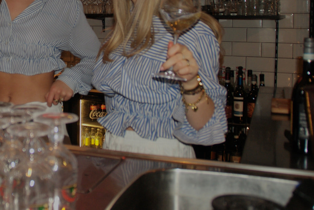 Elastiek blouse blauw wit gestreept