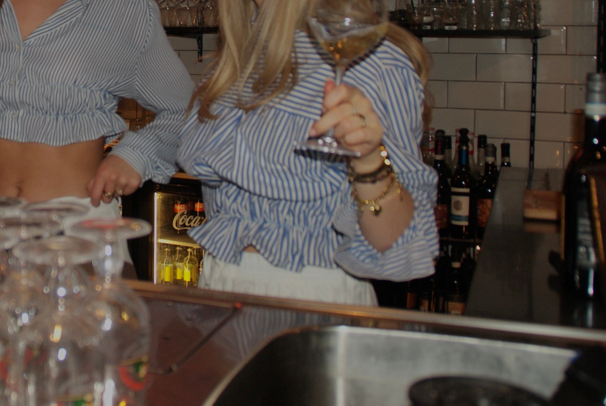 Elastiek blouse blauw wit gestreept