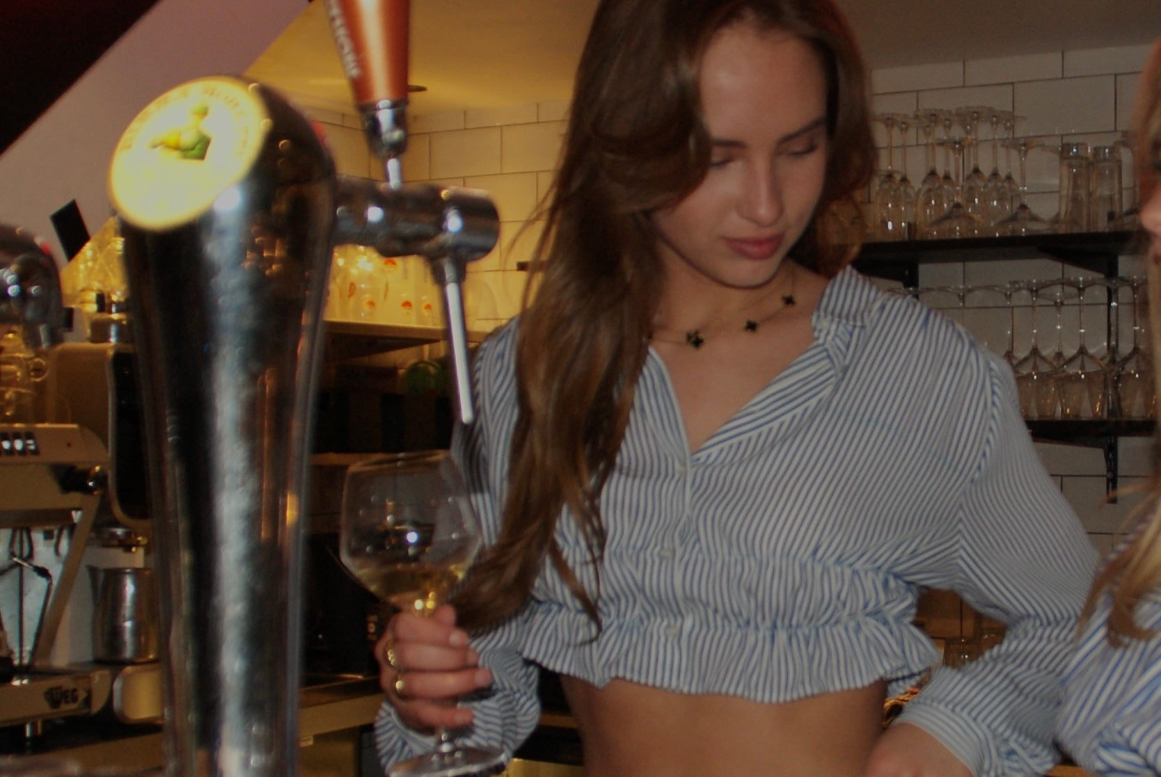 Elastiek blouse blauw wit gestreept