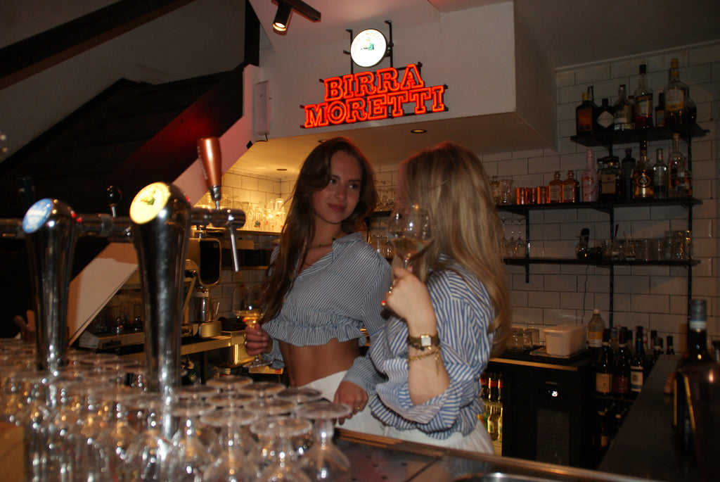 Elastiek blouse blauw wit gestreept