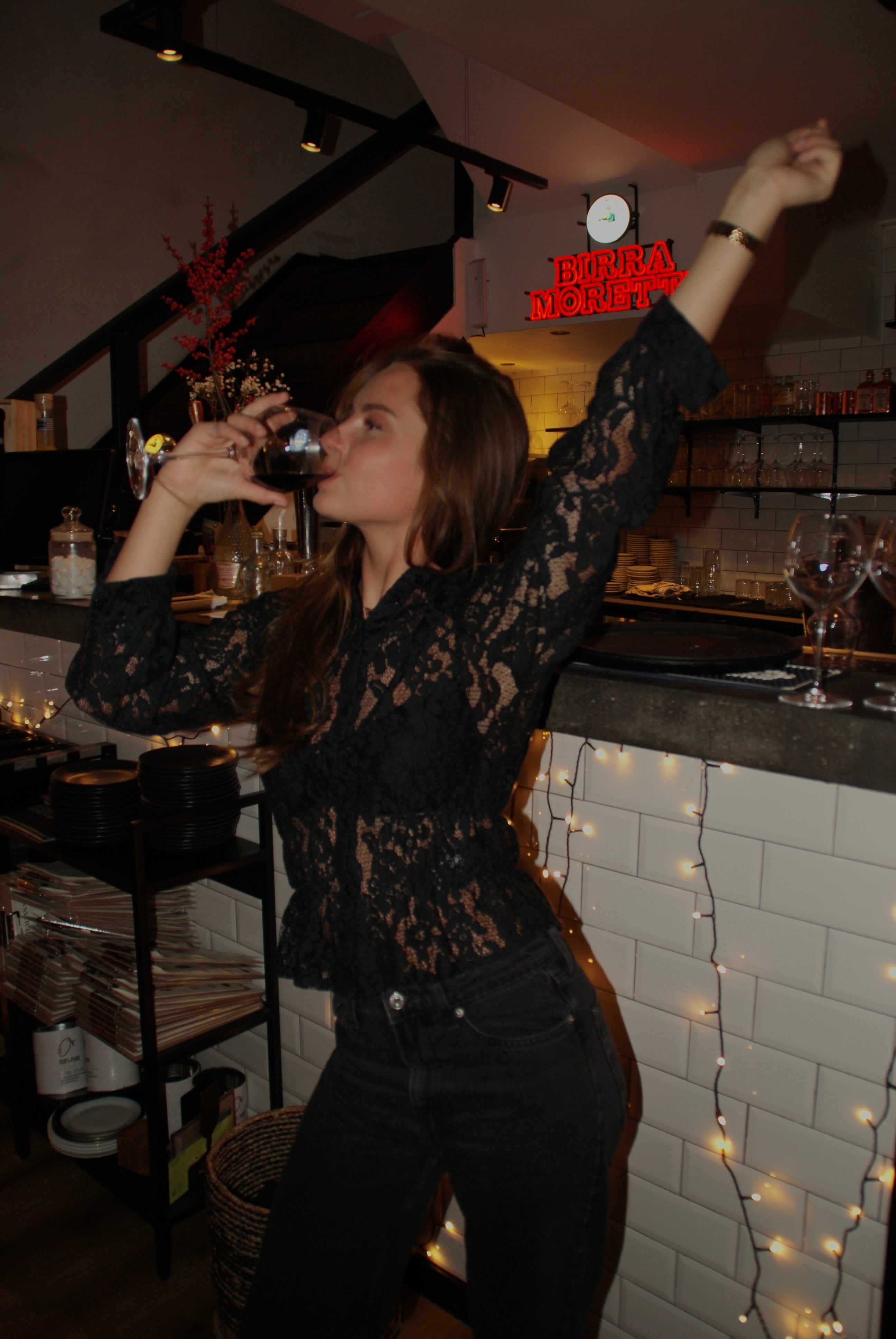 Lace blouse elastiek zwart