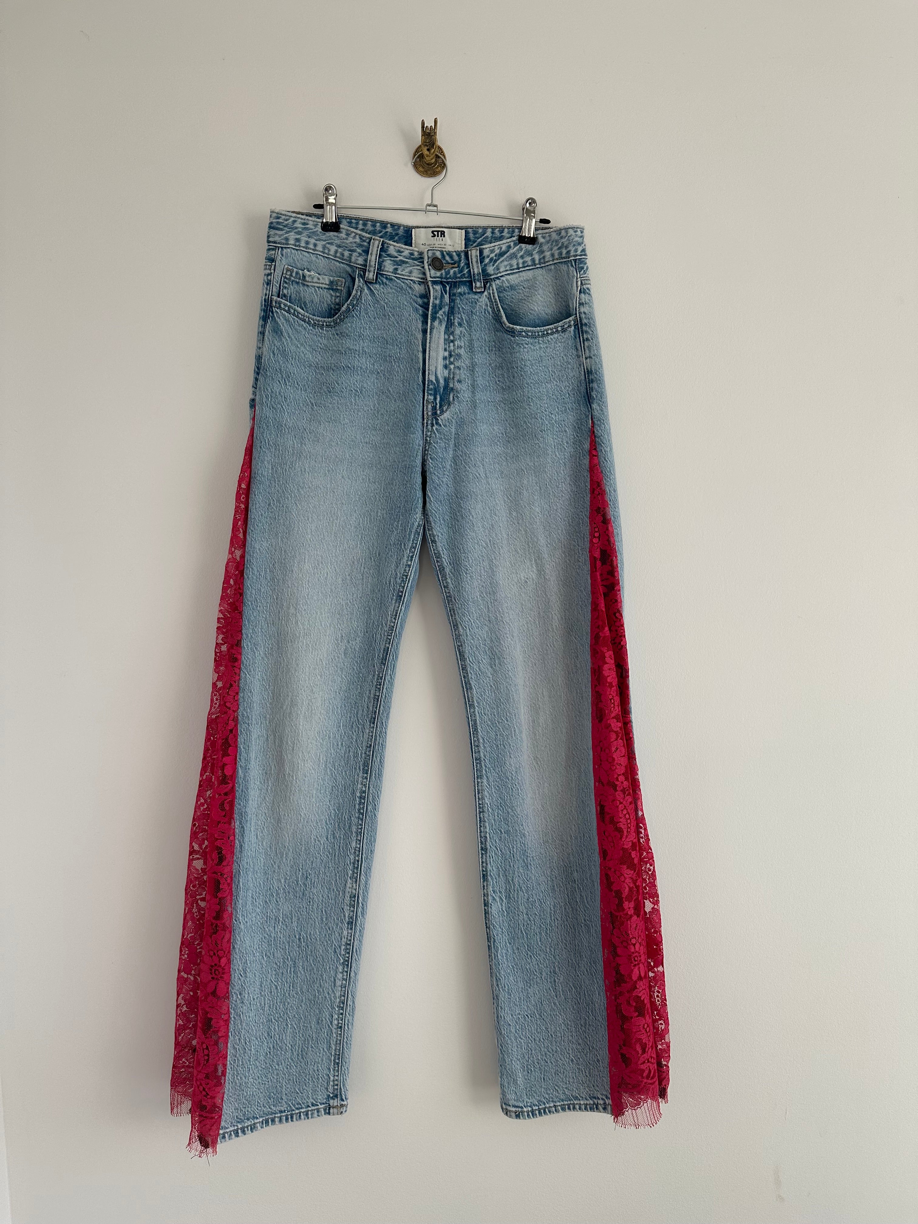 Lace jeans rood
