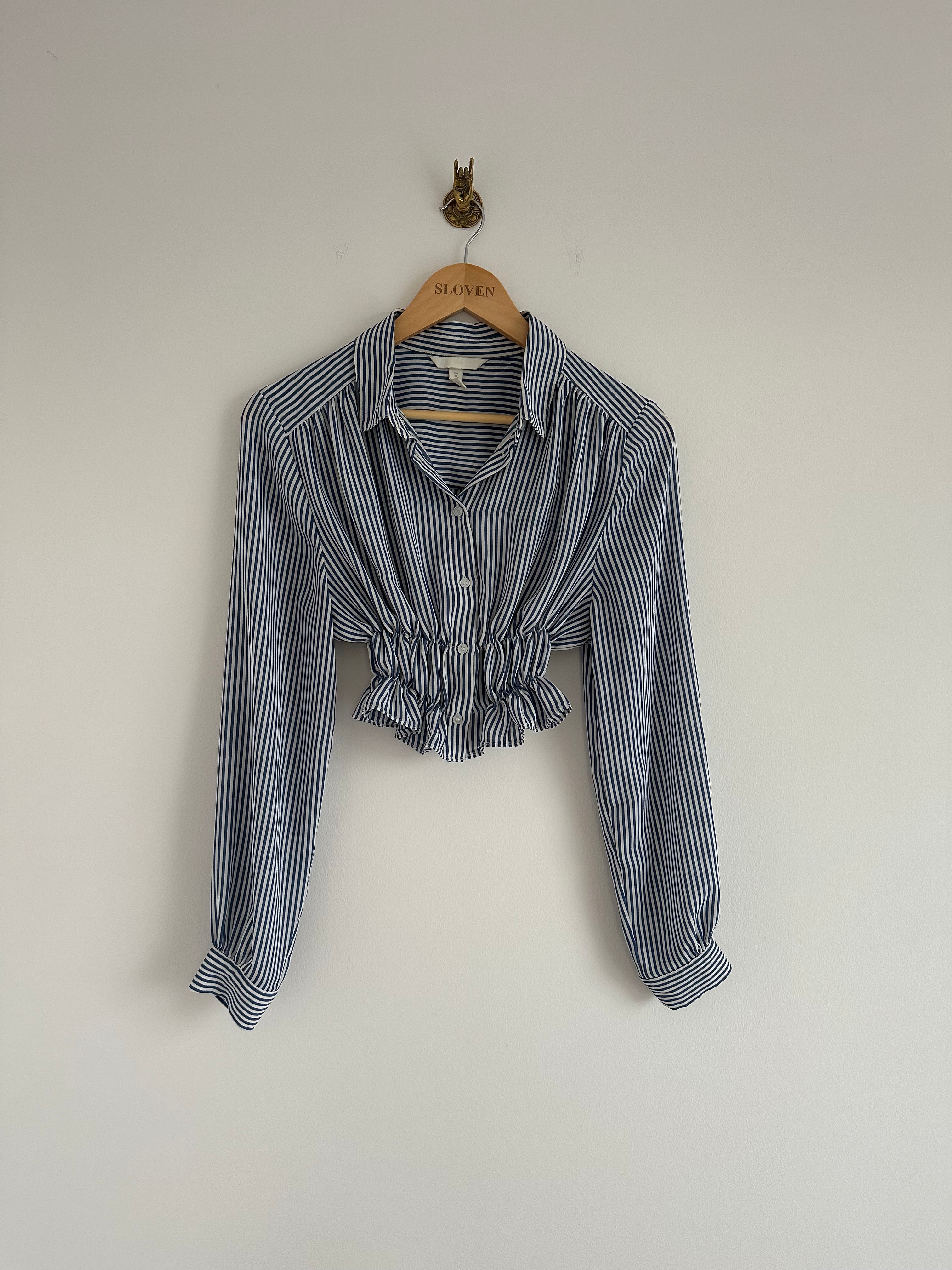 Elastiek blouse blauw wit gestreept