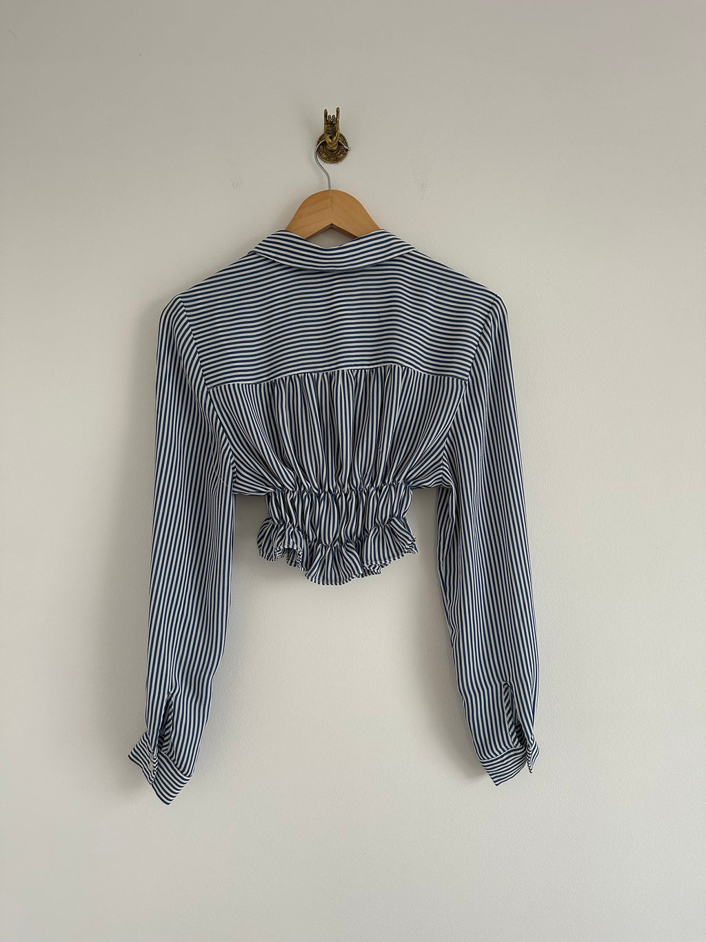 Elastiek blouse blauw wit gestreept