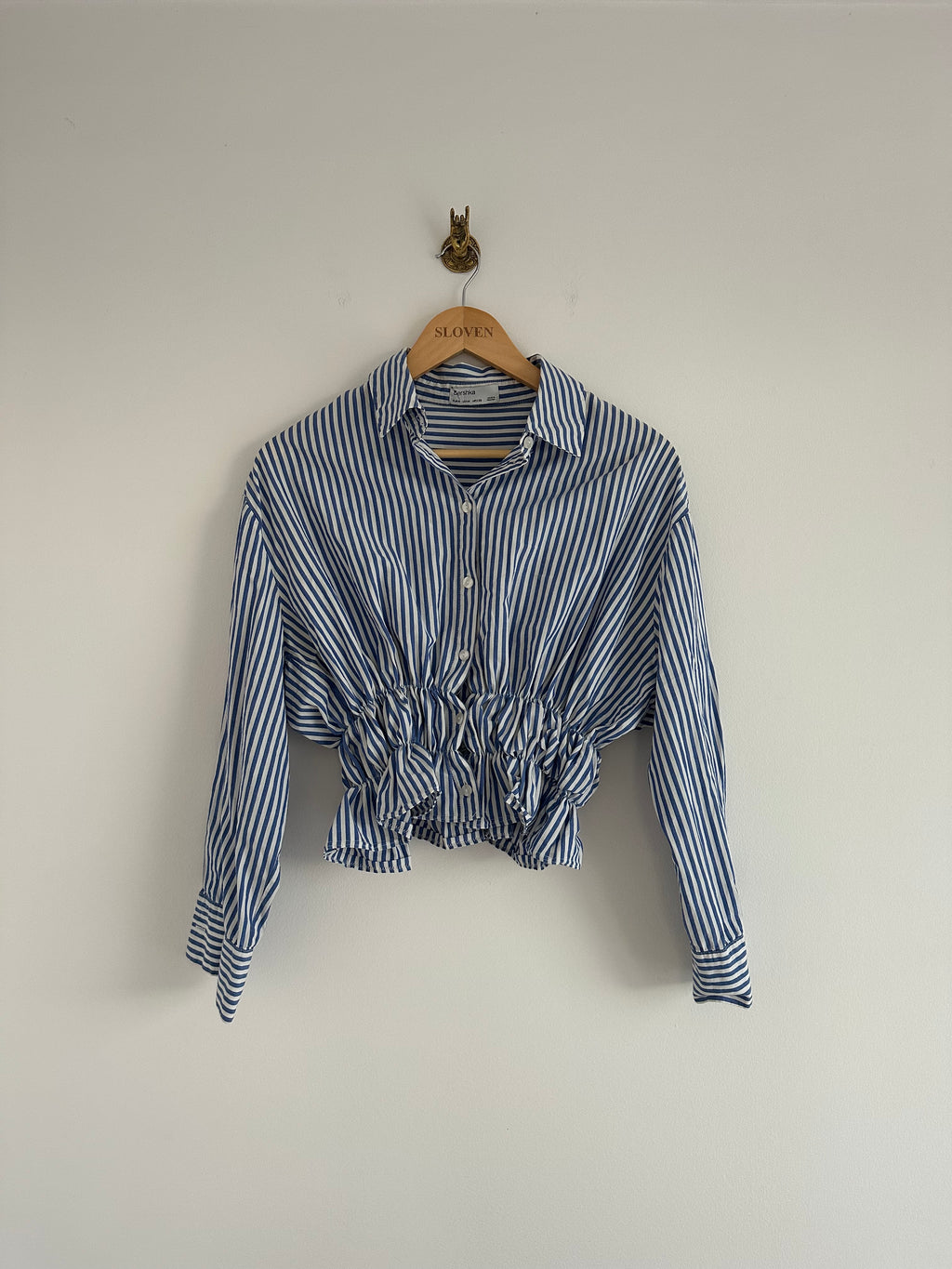 Elastiek blouse blauw wit gestreept