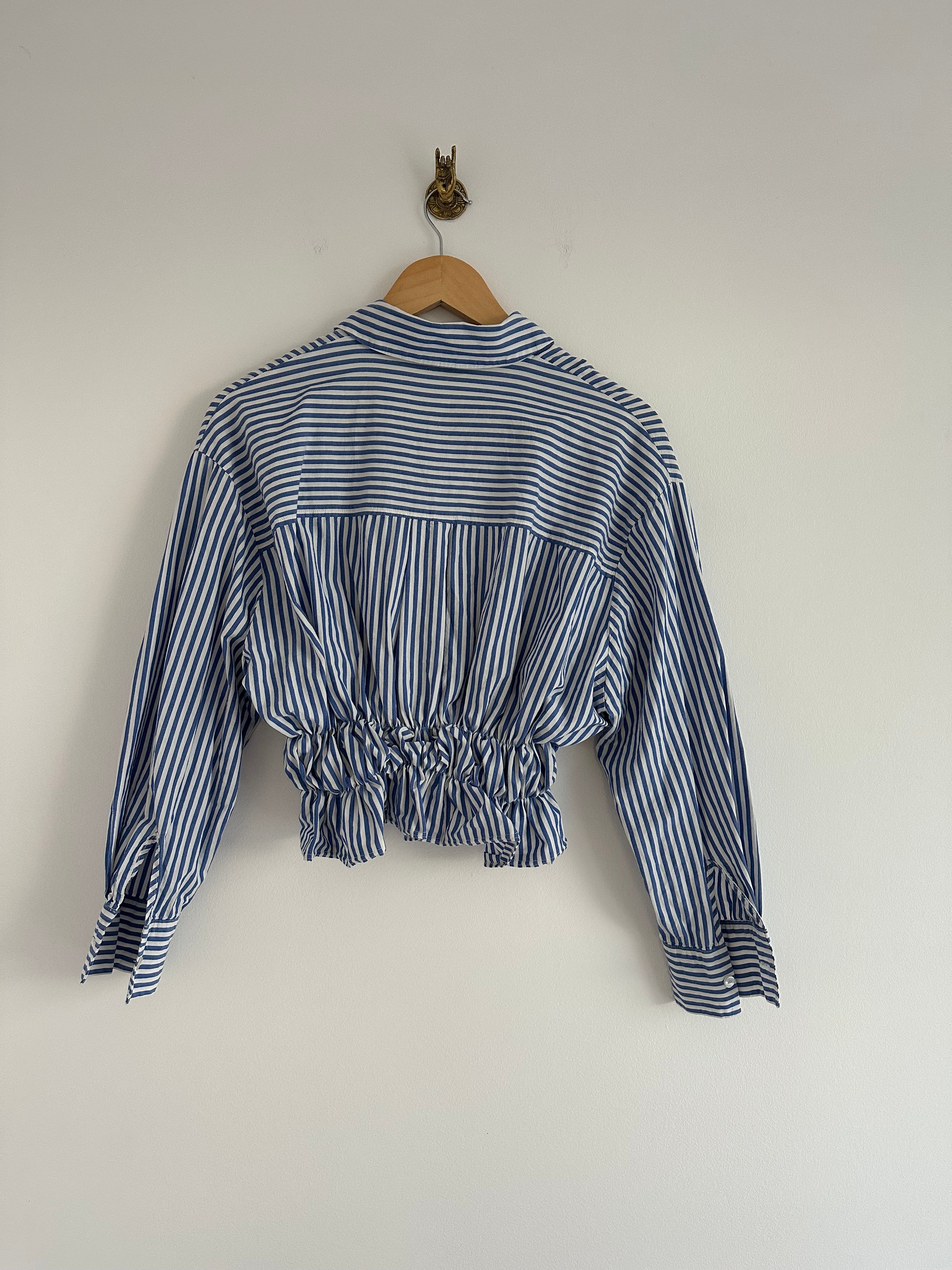 Elastiek blouse blauw wit gestreept