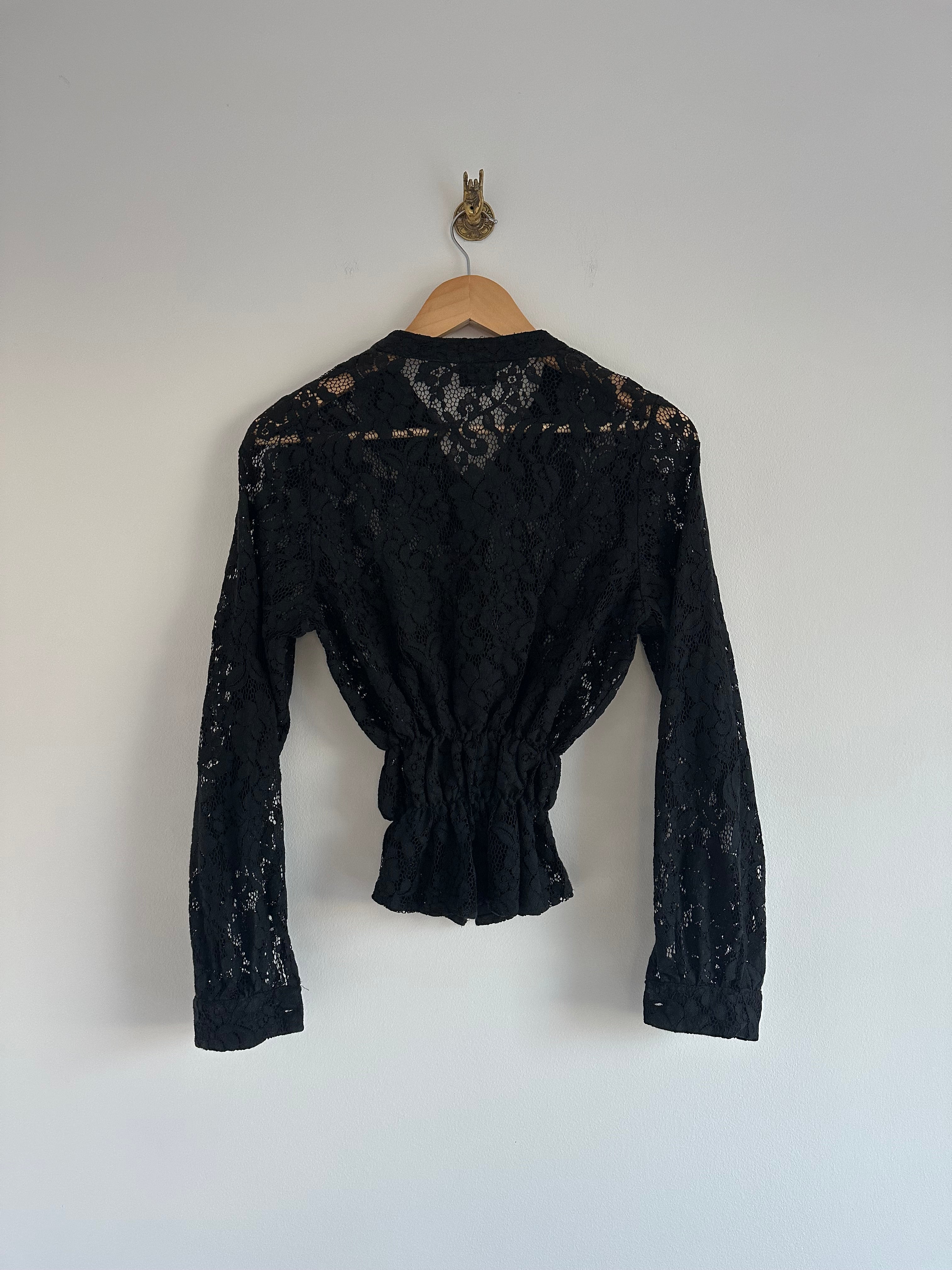 Lace blouse elastiek zwart