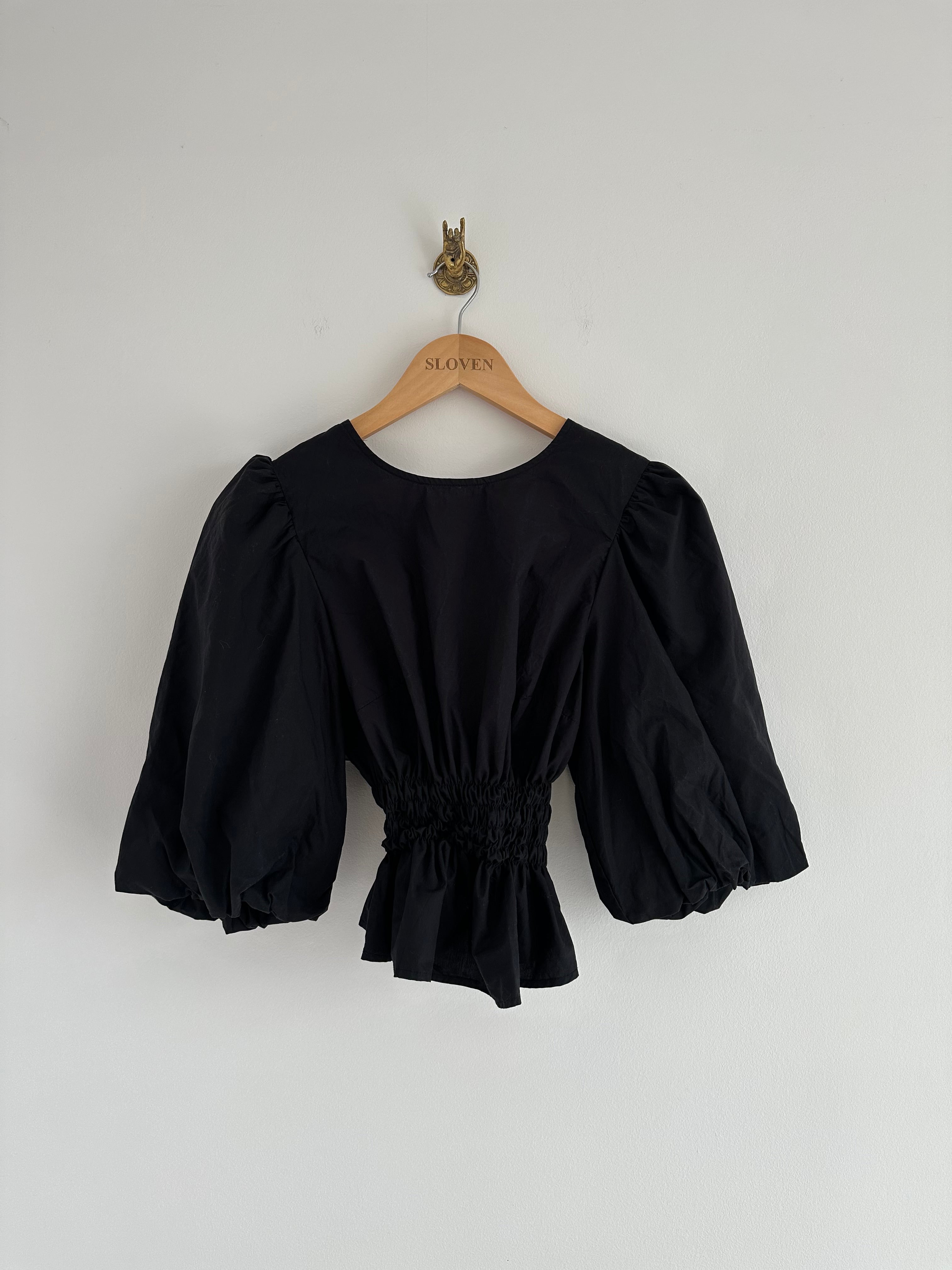 Bow blouse elastiek zwart