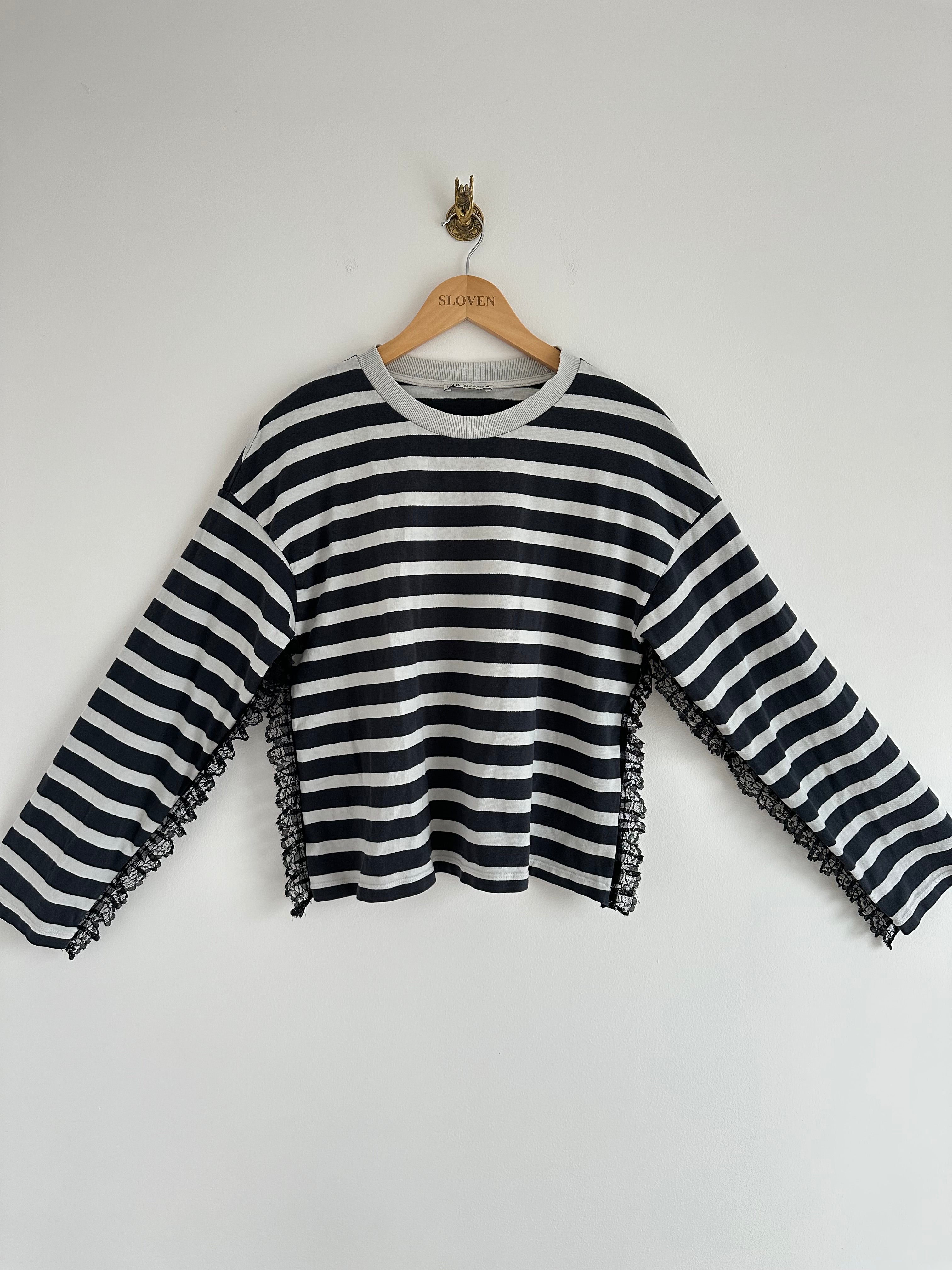 Franje longsleeve zwart grijs gestreept