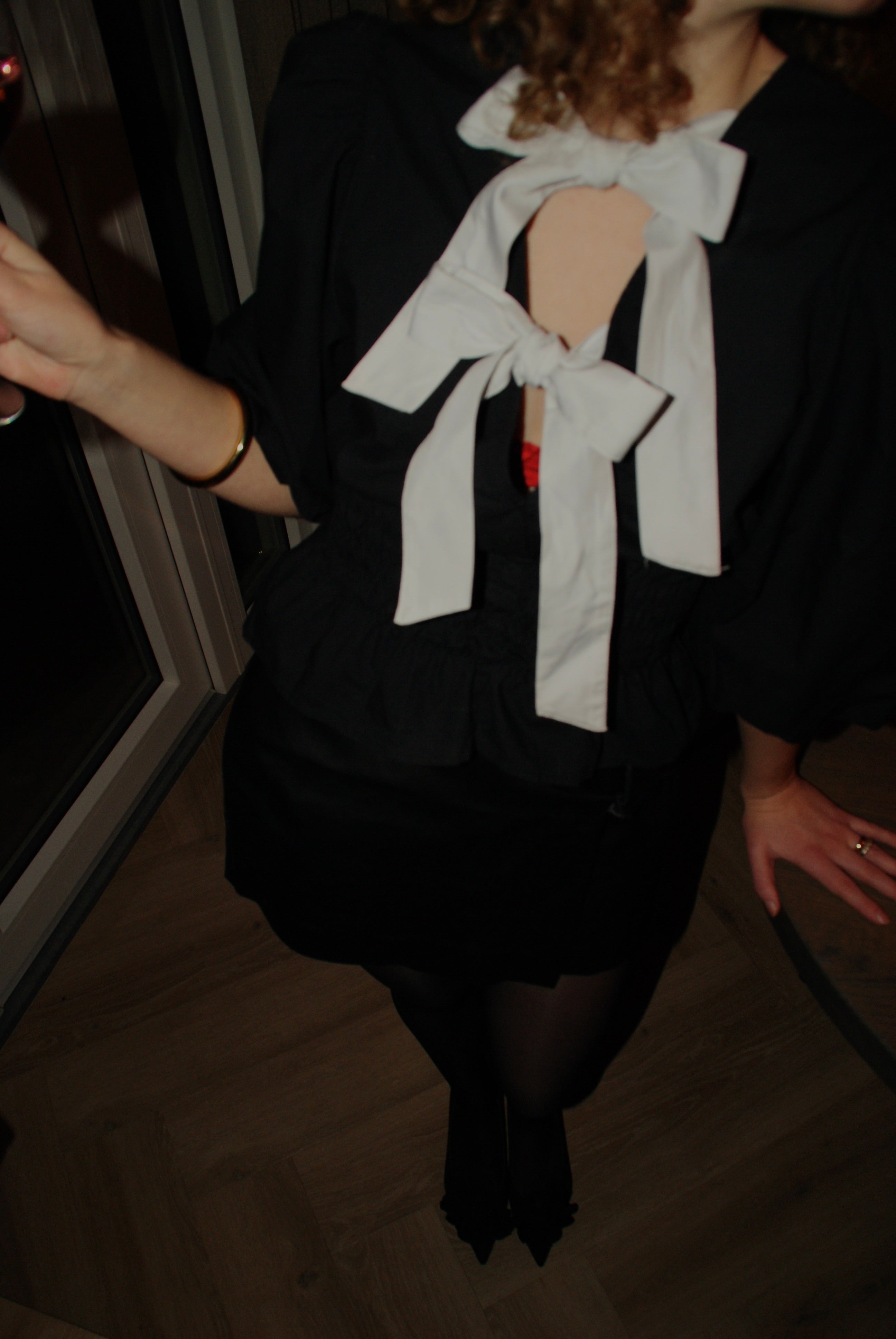 Bow blouse elastiek zwart