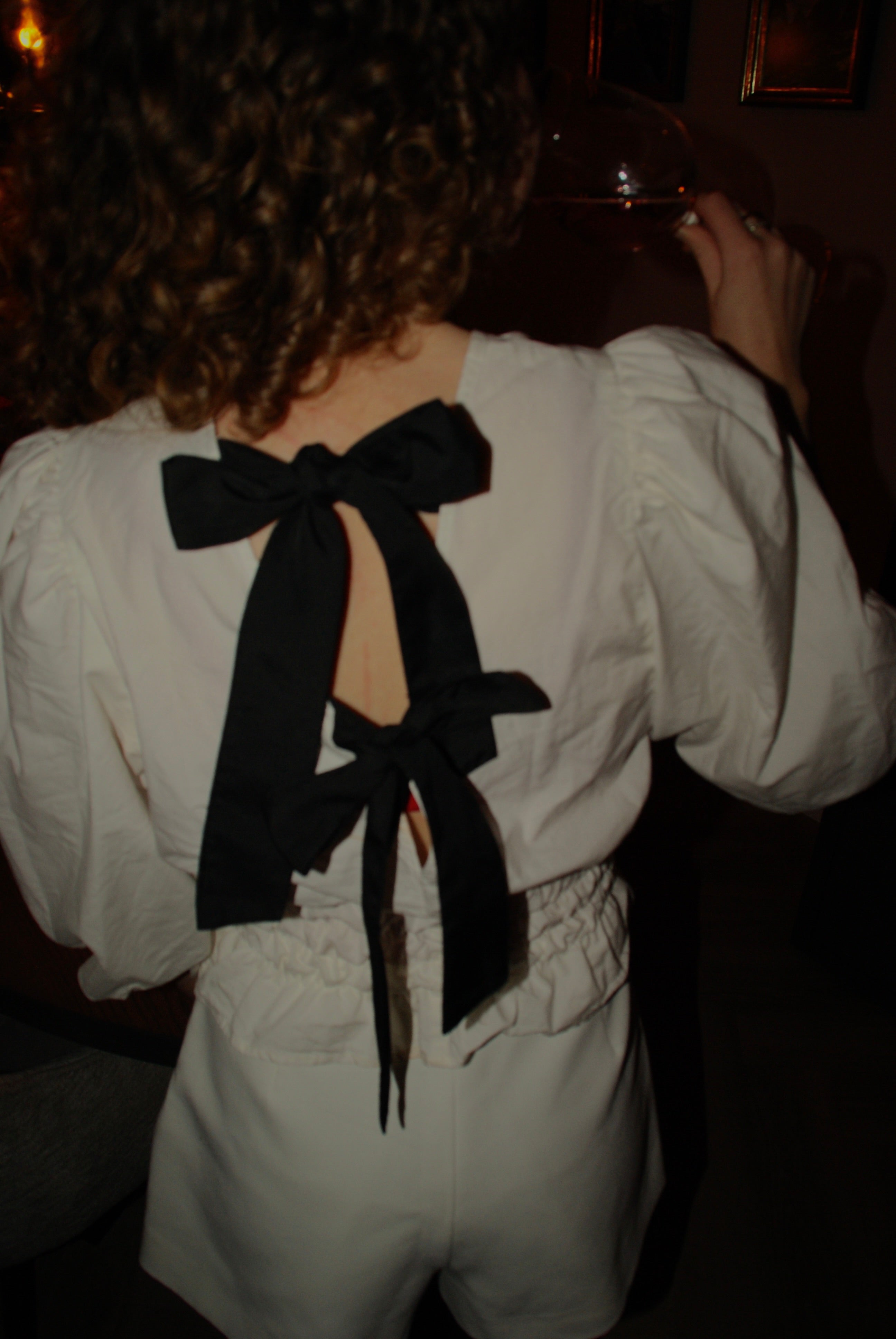 Bow blouse elastiek wit