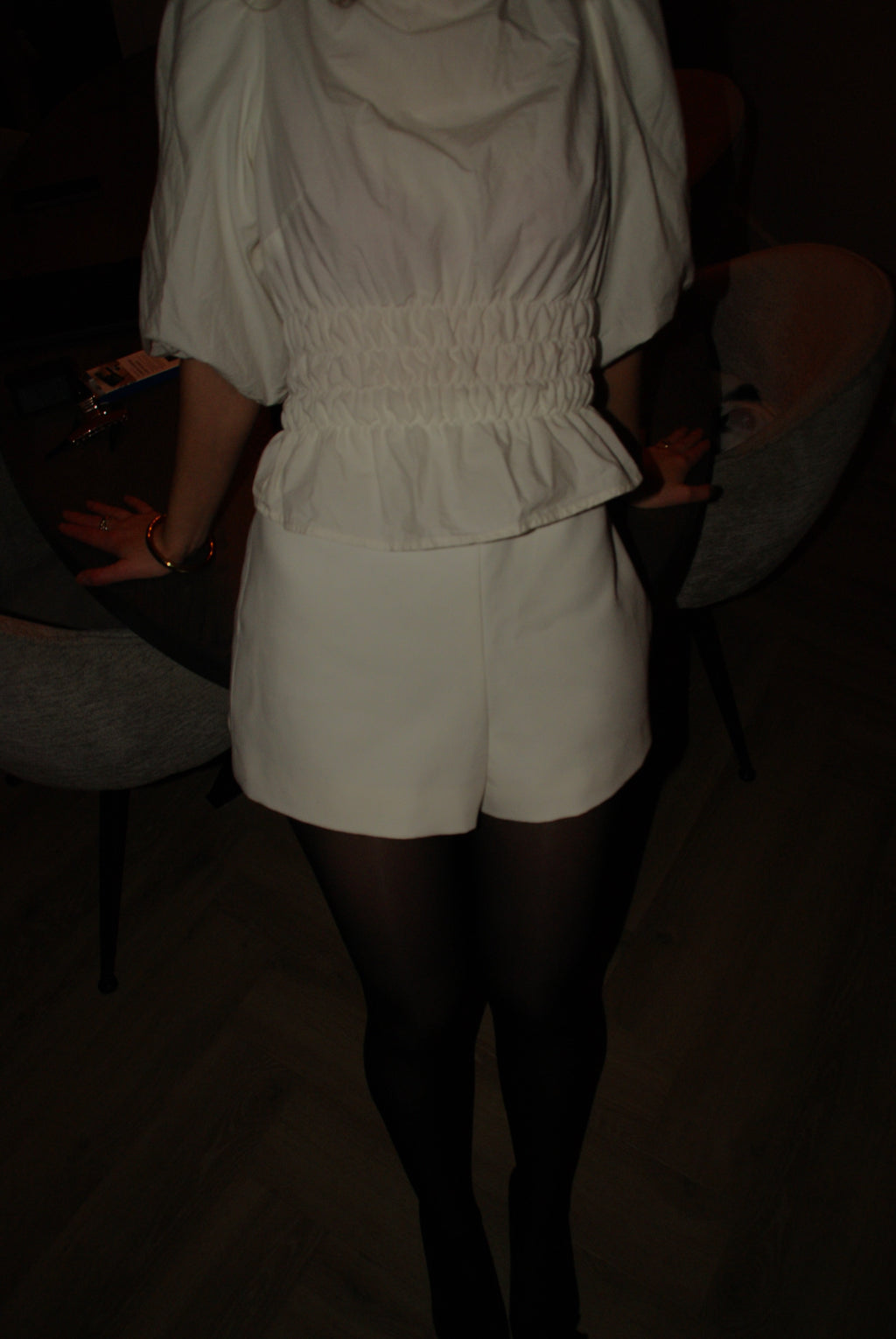 Bow blouse elastiek wit